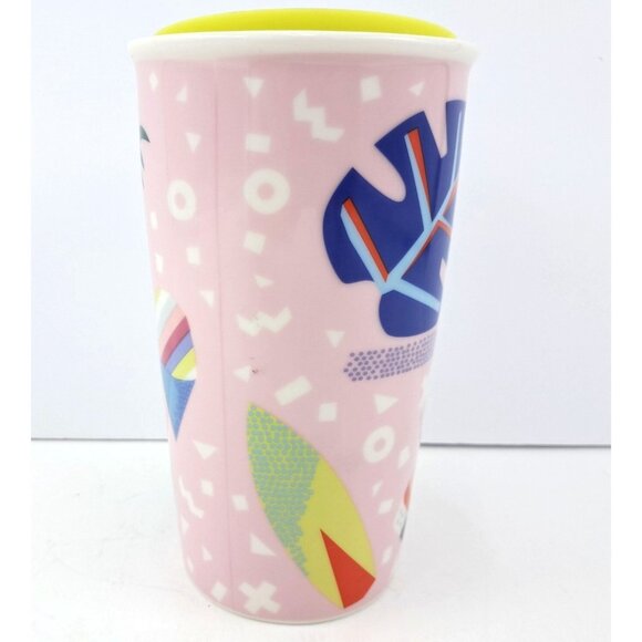 Starbucks Travel Mug Hawaii Pineapples Tree Leaves Ceramic Tumbler 12oz With Lid - Picture 3 of 7